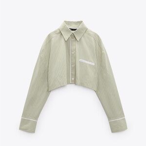 NWT Zara Olive Green Striped Button Down Shirt